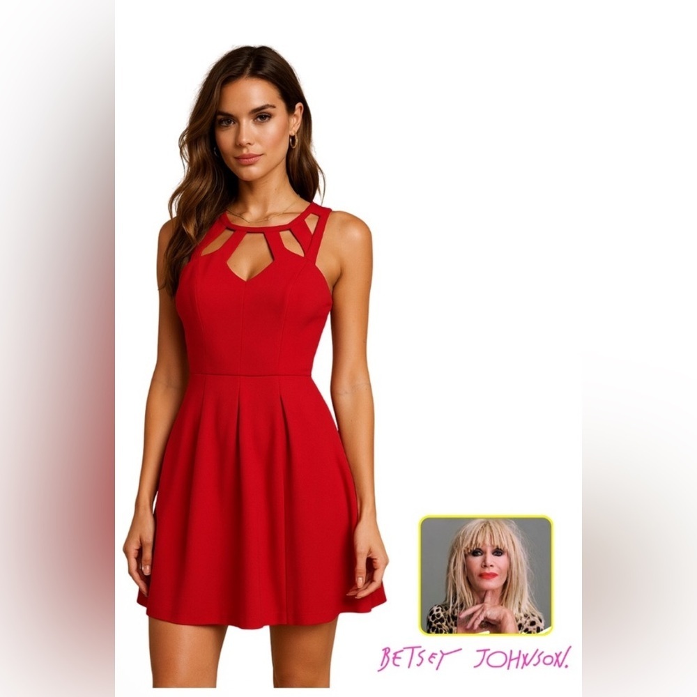 Betsey Johnson Red Cutout Mini skater Dress - Picture 1 of 8
